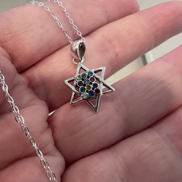 Sterling Silver Hoshen Star of David Multi-Colored CZ Necklace - Picture 4 of 5